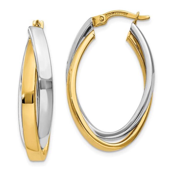 Crossover Oval Hoop Earrings in 14k Two-tone Gold - Picture 1 of 5